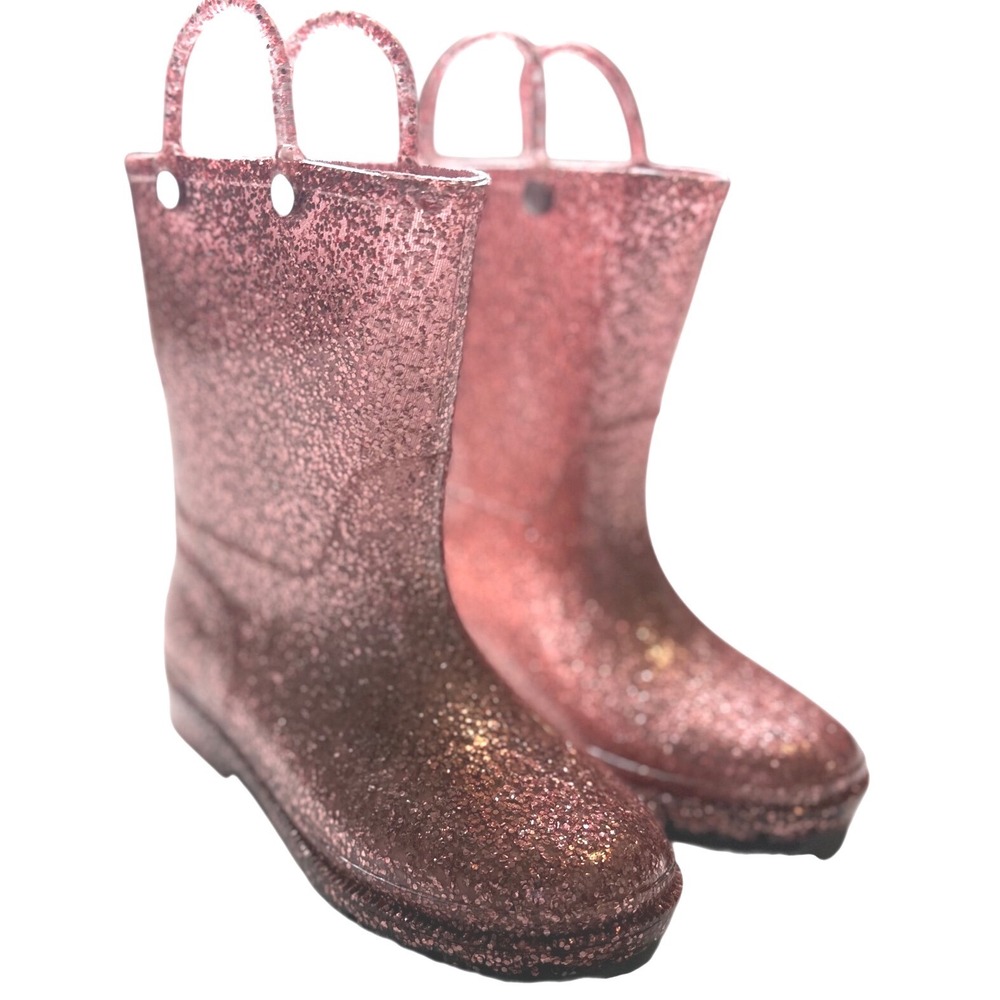 Western Chief Girls Glitter Rain Boots Size 13 Rose Gold‎ Pink Waterproof PVC